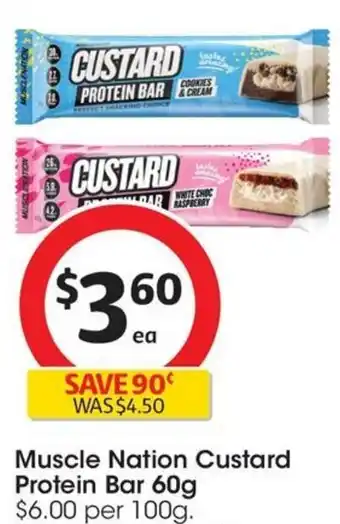 Coles Muscle Nation Custard Protein Bar 60g offer