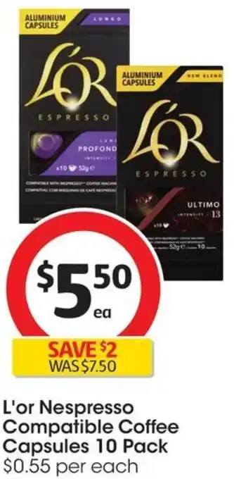 Coles L'or Nespresso Compatible Coffee Capsules 10 Pack offer