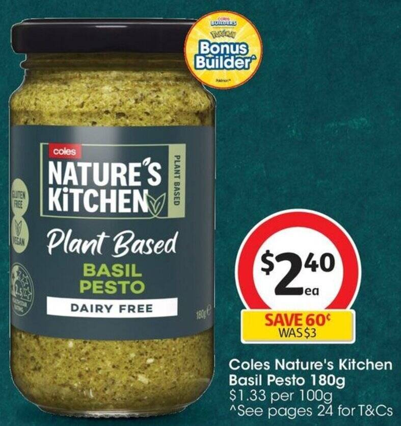 Coles Nature's Kitchen Basil Pesto 180g offer at Coles