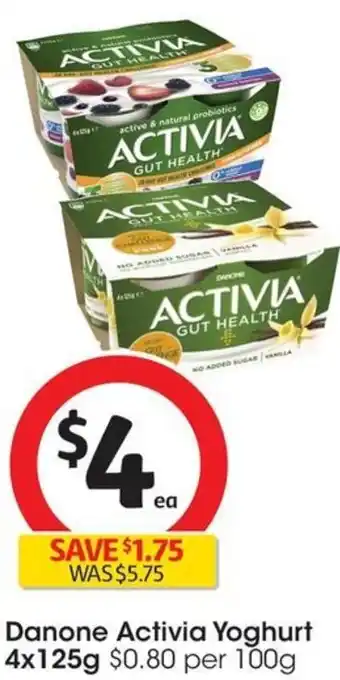Coles Danone Activia Yoghurt 4x125g offer