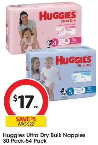 Coles Huggies Ultra Dry Bulk Nappies 30 Pack-54 Pack offer