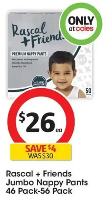 Coles Rascal + Friends Jumbo Nappy Pants 46 Pack-56 Pack offer