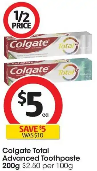 Coles Colgate Total Advanced Toothpaste 200g offer