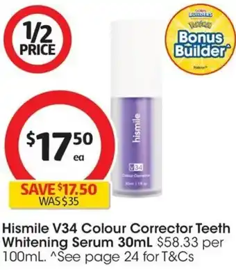 Coles Hismile V34 Colour Corrector Teeth Whitening Serum 30mL offer