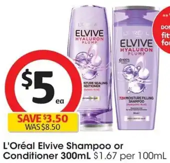 L'Oréal Elvive Shampoo or Conditioner 300mL