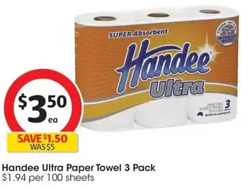 Coles Handee Ultra Paper Towel 3 Pack offer