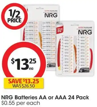 Coles NRG Batteries AA or AAA 24 Pack offer