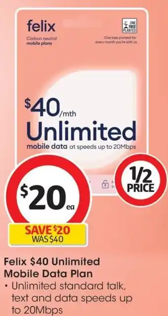 Coles Felix $40 Unlimited Mobile Data Plan offer