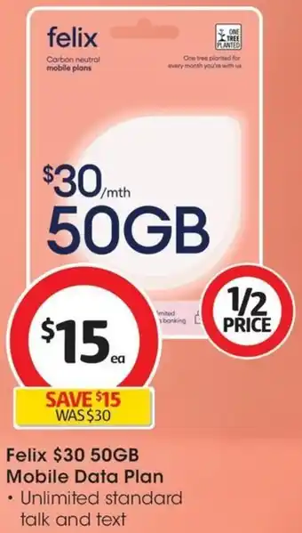 Coles Felix $30 50GB Mobile Data Plan offer