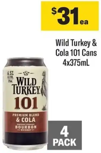 Coles Wild Turkey & Cola 101 Cans 4x375mL offer