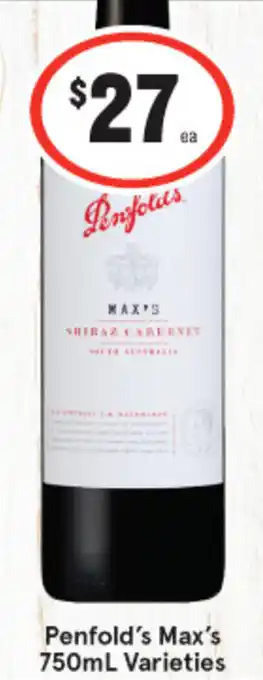 IGA Penfold's Max's 750mL Varieties offer
