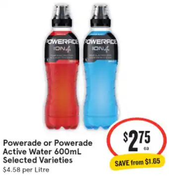 IGA Powerade or Powerade Active Water 600mL offer