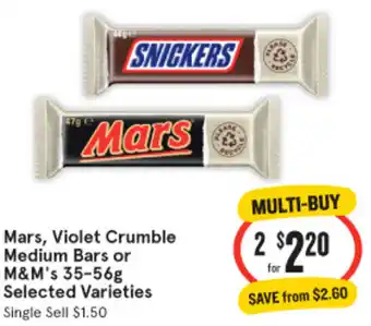 IGA Mars, Violet Crumble Medium Bars or M&M's 35-56g offer