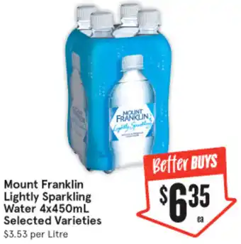 IGA Mount Franklin Lightly Sparkling Water 4x450mL offer