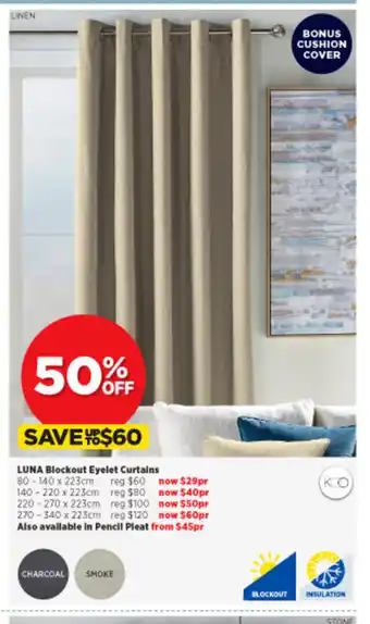 Spotlight Luna Blockout Eyelet Curtains 80 - 140 x 223cm offer