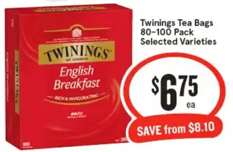 IGA Twinings Tea Bags 80-100 Pack offer