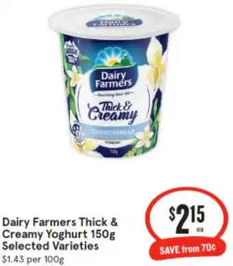 IGA Dairy Farmers Thick & Creamy Yoghurt 150g offer