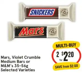 IGA Mars, Violet Crumble Medium Bars or M&M's 35-56g offer