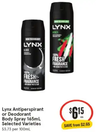IGA Lynx Antiperspirant or Deodorant Body Spray 165mL offer