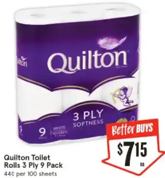 IGA Quilton Toilet Rolls 3 Ply 9 Pack offer