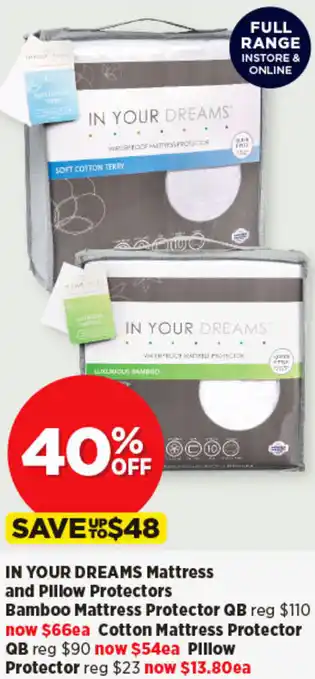 Spotlight IN YOUR DREAMS Mattress and Pillow Protectors offer