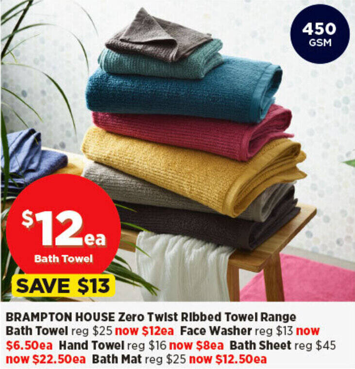 BRAMPTON HOUSE Zero Twist Ribbed Towel Range offer at Spotlight