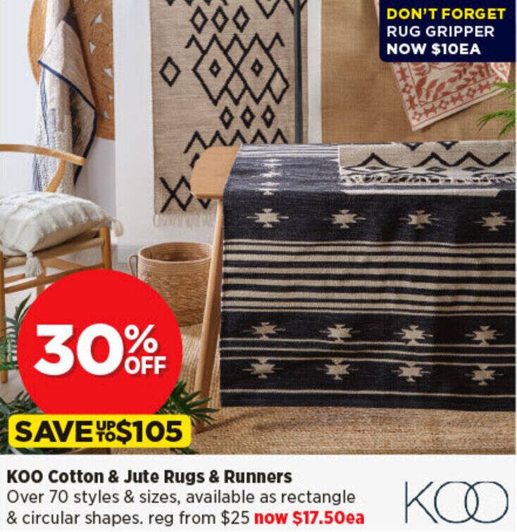 KOO Cotton & Jute Rugs & Runners offer at Spotlight