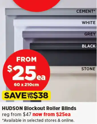 Spotlight HUDSON Blockout Roller Blinds offer