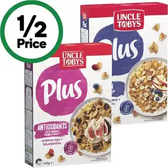 Woolworths Uncle Toby’s Plus Cereal 410-435g offer