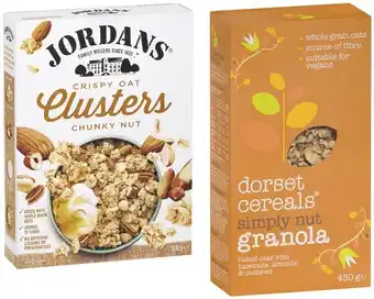 Coles Jordans Granola or Oat Clusters 500g-750g or Dorset Granola or Muesli 450g offer