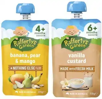 Coles Rafferty's Garden 4+ Months, 6+ Months or 8+ Months Baby Food Pouch 120g offer