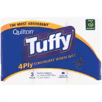 Woolworths Quilton Tuffy Paper Towel Pk 3 offer