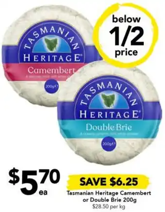Drakes Tasmanian Heritage Camembert or Double Brie 200g offer