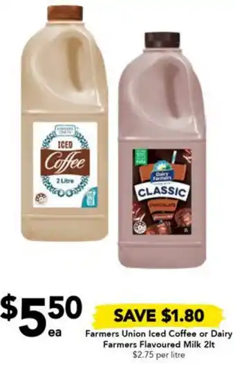 Drakes Farmers Union Iced Coffee or Dairy Farmers Flavoured Milk 2lt offer