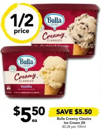 Drakes Bulla Creamy Classics Ice Cream 2lt offer