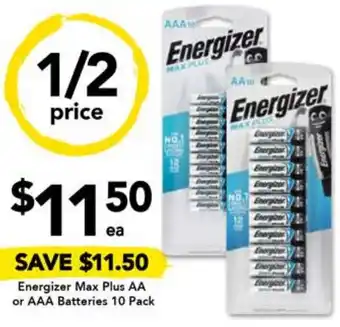 Drakes Energizer Max Plus AA or AAA Batteries 10 Pack offer