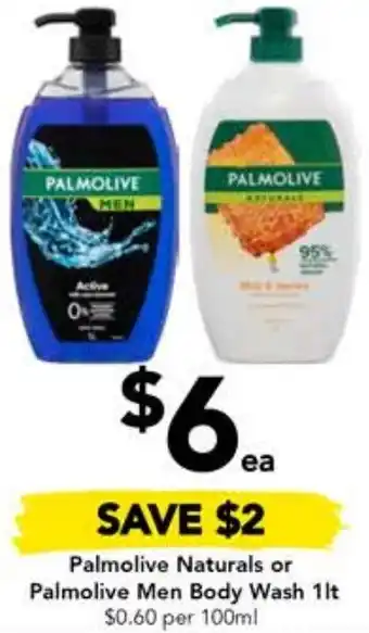 Drakes Palmolive Naturals or Palmolive Men Body Wash 1lt offer