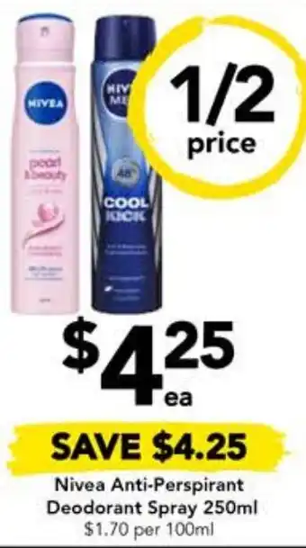 Drakes Nivea Anti-Perspirant Deodorant Spray 250ml offer