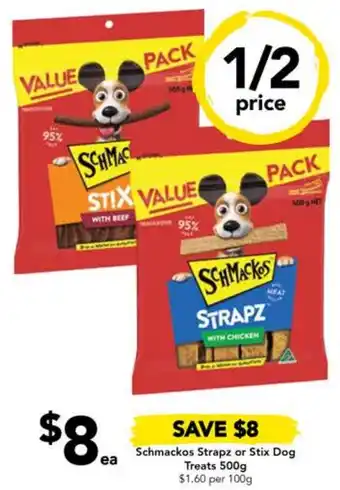 Drakes Schmackos Strapz or Stix Dog Treats 500g offer