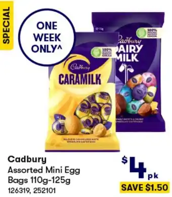 BIG W Cadbury Assorted Mini Egg Bags 110g-125g offer