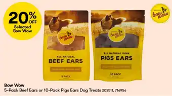 BIG W Bow Wow 5-Pack Beef Ears or 10-Pack Pigs Ears Dog Treats offer