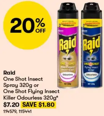 BIG W Raid One Shot Insect Spray 320g or One Shot Flying Insect Killer Odourless 320g offer