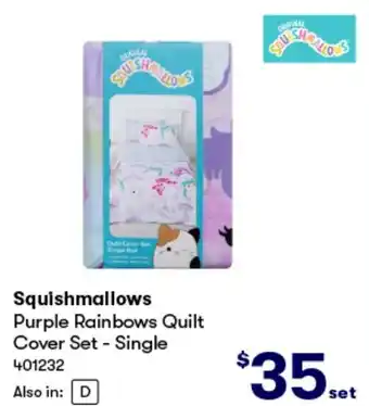 BIG W Squishmallows Purple Rainbows Quilt Cover Set - Single offer