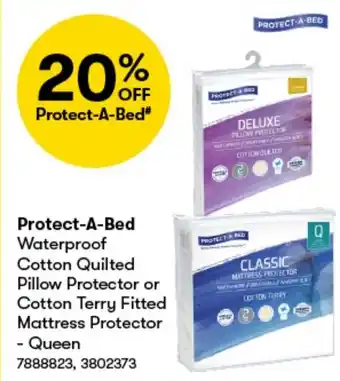 BIG W Protect-A-Bed Waterproof Cotton Quilted Pillow Protector or Cotton Terry Fitted Mattress Protector Queen offer