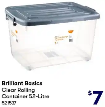 BIG W Brilliant Basics Clear Rolling Container 52-Litre offer