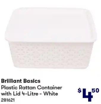 BIG W Brilliant Basics Plastic Rattan Container with Lid 4-Litre - White offer