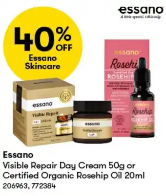 BIG W Essano Visible Repair Day Cream 50g or Certified Organic Rosehip Oil 20ml offer