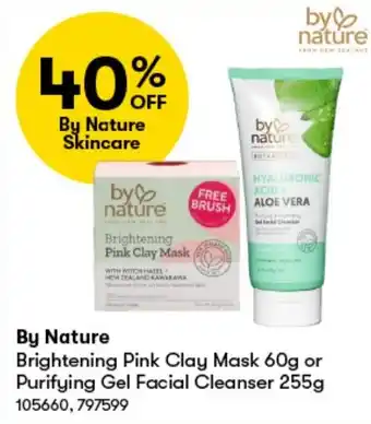 BIG W By Nature Brightening Pink Clay Mask 60g or Purifying Gel Facial Cleanser 255g offer
