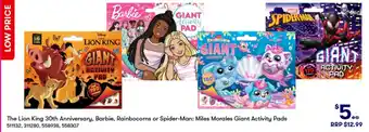 BIG W The Lion King 30th Anniversary, Barbie, Rainbocorns or Spider-Man: Miles Morales Giant Activity Pads offer