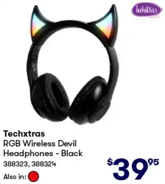 BIG W Techxtras RGB Wireless Devil Headphones - Black offer